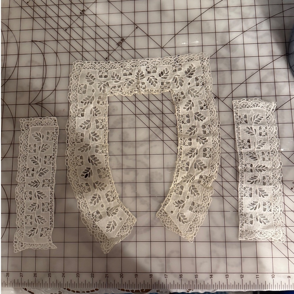 Antique White Lace Collar and Cuff Set Cutwork Floral Embroidery Victorian Style - Picture 4 of 12